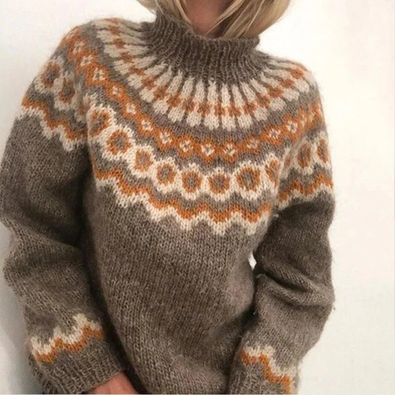 Vintage-Rollkragenpullover, klobiger Jacquard-Pullover